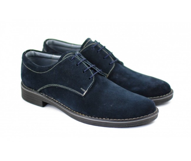 Pantofi barbati casual, eleganti din piele naturala intoarsa bleumarin - PAVELBLM