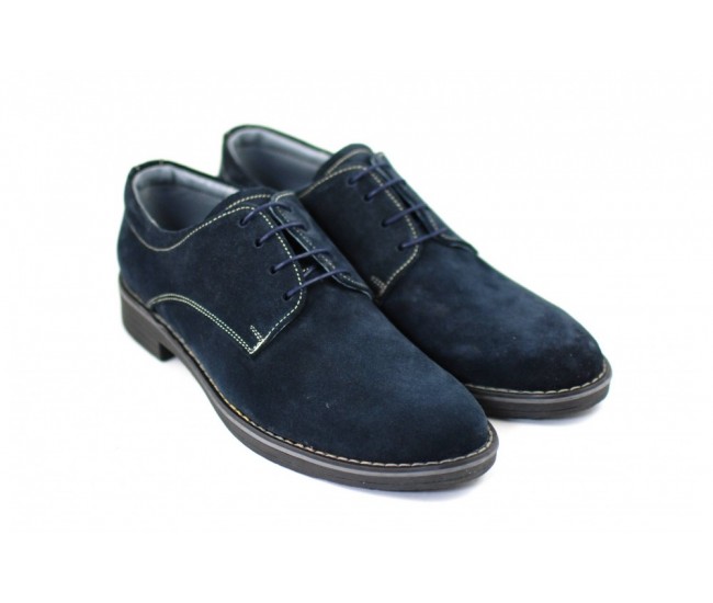 Pantofi barbati casual, eleganti din piele naturala intoarsa bleumarin - PAVELBLM