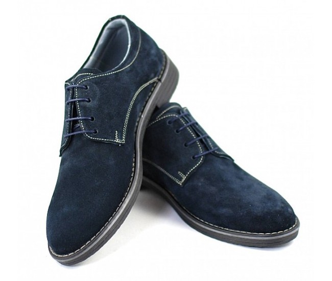 Pantofi barbati casual, eleganti din piele naturala intoarsa bleumarin - PAVELBLM