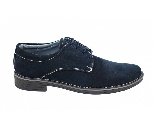 Pantofi barbati casual, eleganti din piele naturala intoarsa bleumarin - PAVELBLM