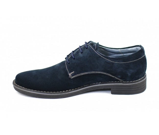 Pantofi barbati casual, eleganti din piele naturala intoarsa bleumarin - PAVELBLM