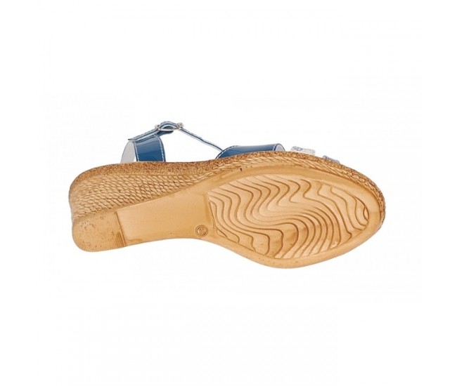 Sandale dama, din piele naturala cu platforme de 7.5cm, Albastru Indigo, S47LBL