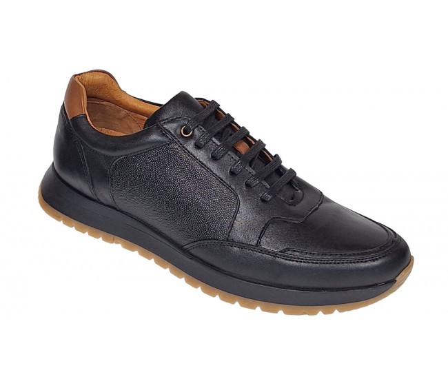 Oferta pantofi barbati sport casual din piele naturala Negru SIR119N