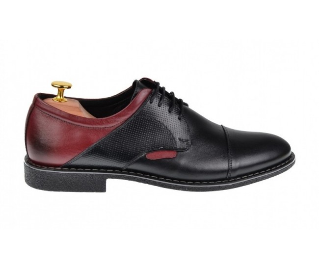 Pantofi barbati casual din piele naturala, negru - bordo, SIR156NVIS