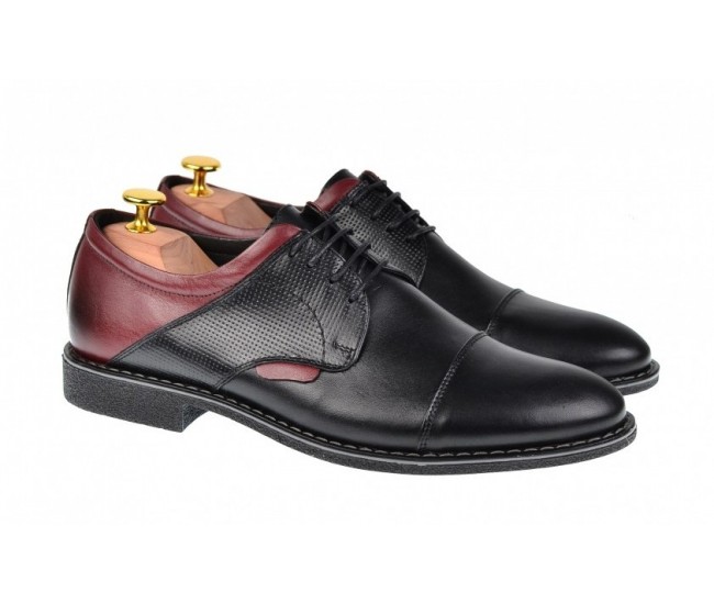 Pantofi barbati casual din piele naturala, negru - bordo, SIR156NVIS