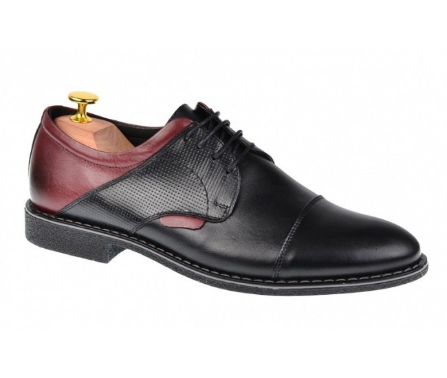 Pantofi barbati casual din piele naturala, negru - bordo, SIR156NVIS