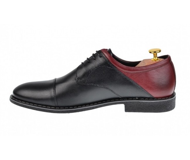 Pantofi barbati casual din piele naturala, negru - bordo, SIR156NVIS