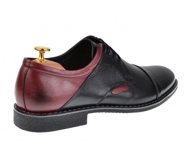 Pantofi barbati casual din piele naturala, negru - bordo, SIR156NVIS