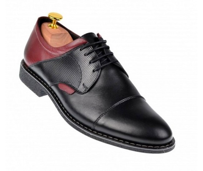 Pantofi barbati casual din piele naturala, negru - bordo, SIR156NVIS