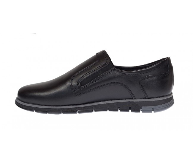 Pantofi barbati casual din piele naturala cu elastic negru SP2019EN