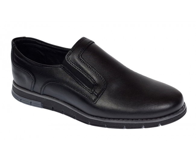 Pantofi barbati casual din piele naturala cu elastic negru SP2019EN