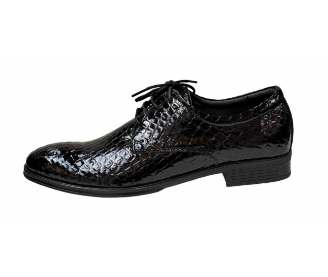 Pantofi barbati office, eleganti din piele naturala, Croco, Negru, LAC, TEST61NC