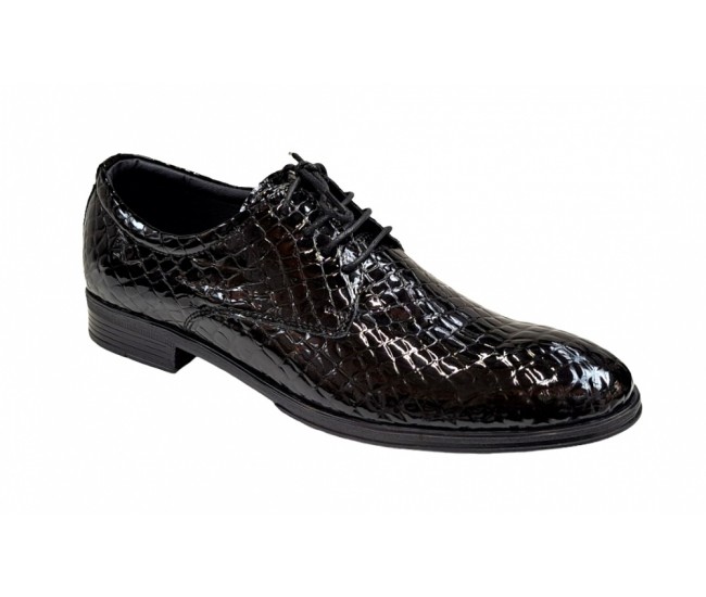 Pantofi barbati office, eleganti din piele naturala, Croco, Negru, LAC, TEST61NC