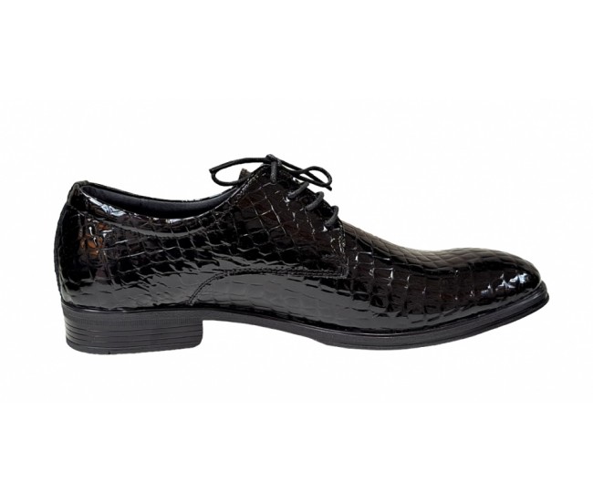 Pantofi barbati office, eleganti din piele naturala, Croco, Negru, LAC, TEST61NC