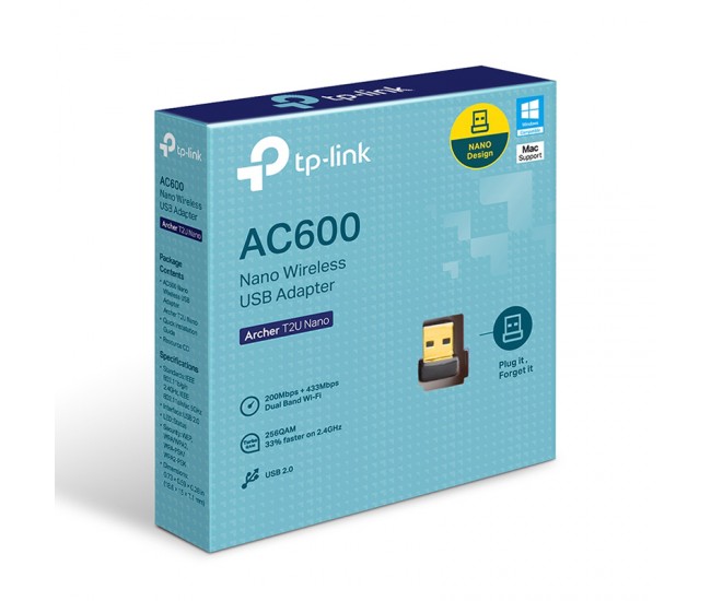 ADAPTOR WIRELESS AC600 DUALBAND ARCHER T2U NANO TP-LINK 