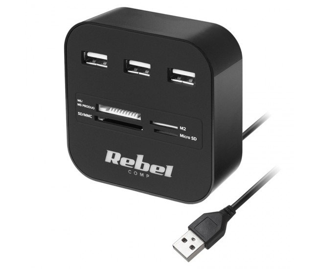 HUB 3X USB 2.0 SI CITITOR CARD SD/MICROSD REBEL 