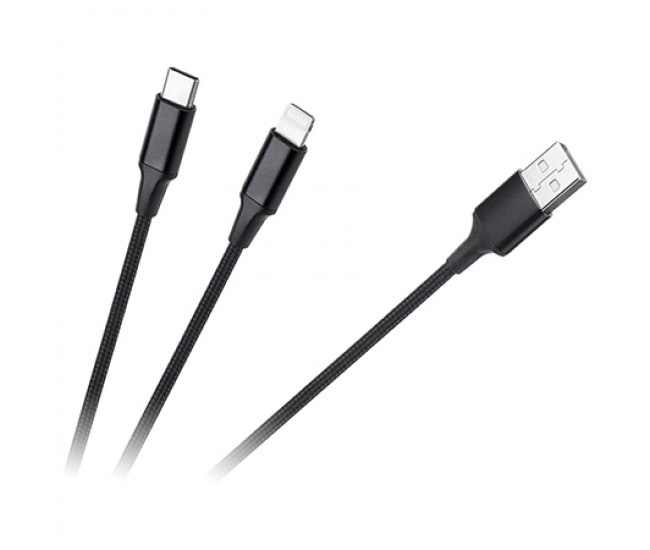 CABLU USB A - USB C/LIGHTNING (2+1) 1M 