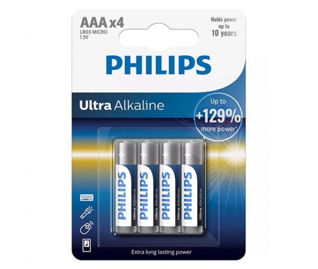 BATERIE ULTRA ALKALINE LR3 AAA BLISTER 4 BUC PHILIPS 