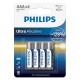 BATERIE ULTRA ALKALINE LR3 AAA BLISTER 4 BUC PHILIPS 