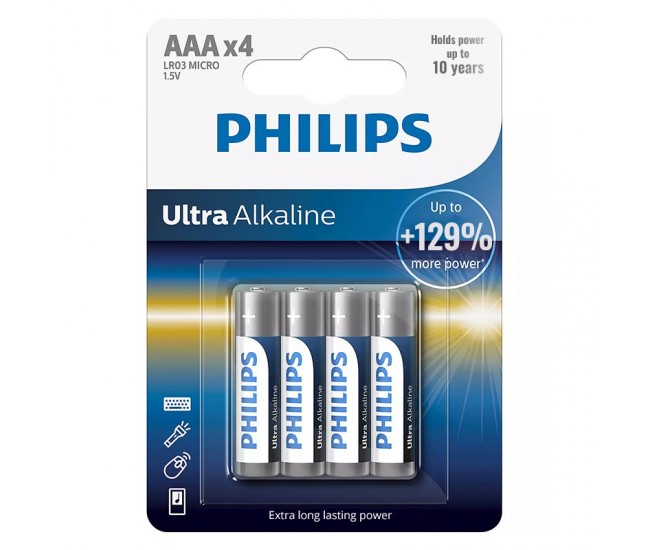 BATERIE ULTRA ALKALINE LR3 AAA BLISTER 4 BUC PHILIPS 