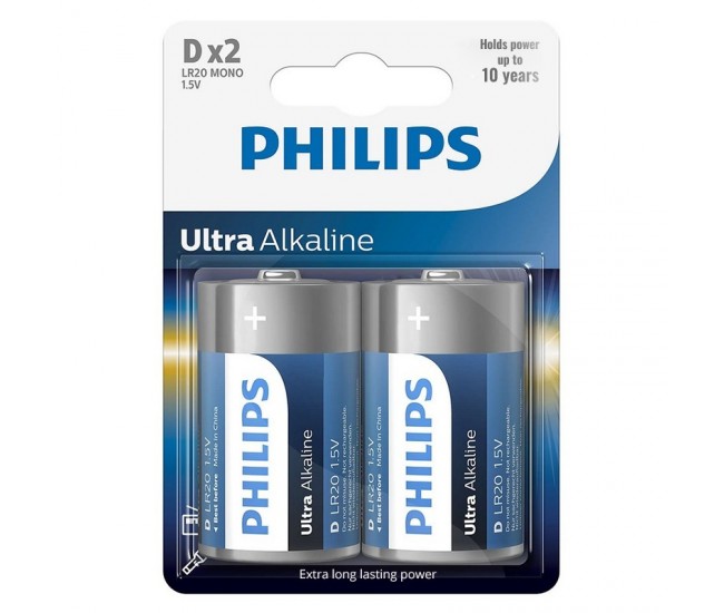 BATERIE ULTRA ALKALINE LR20 D BLISTER 2 BUC PHILIPS 