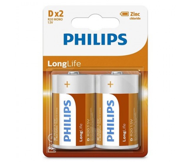 BATERIE LONGLIFE R20 D BLISTER 2 BUC PHILIPS 