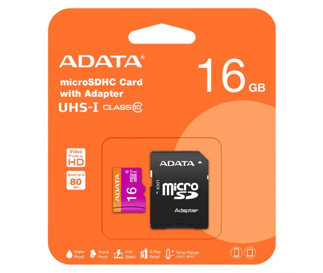 MICRO SD CARD 16GB CLASS 10 CU ADAPTOR ADATA 