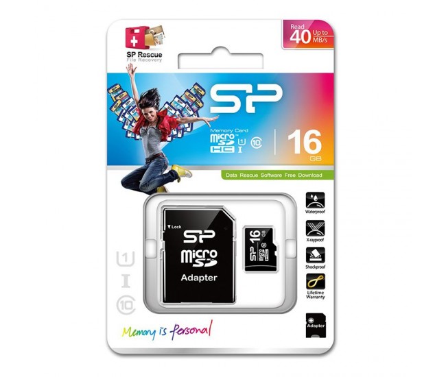 MICRO SD CARD 16GB CLASS 10 CU ADAPTOR SILICON POWER 