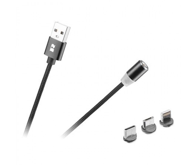 CABLU USB MAGNETIC 3 IN 1 100CM NEGRU REBEL 