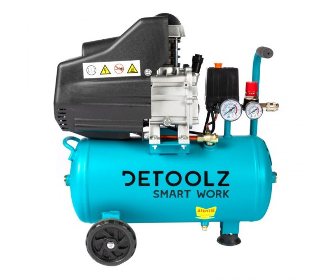 Compresor detoolz 24l cu ulei, 1500 w, debit 160l/min, 8 bar, 2 prize de aer