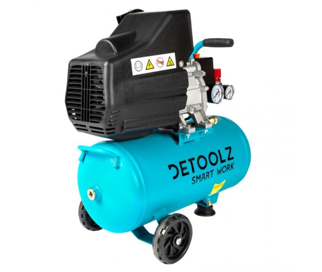 Compresor detoolz 24l cu ulei, 1500 w, debit 160l/min, 8 bar, 2 prize de aer