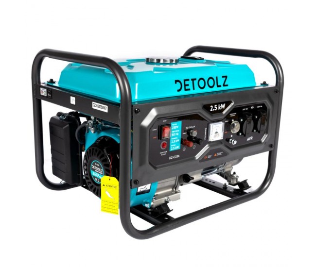 Generator detoolz 2.5kw 2 prize 230v benzina, 4t, pornire manuala 15l fara roti g01