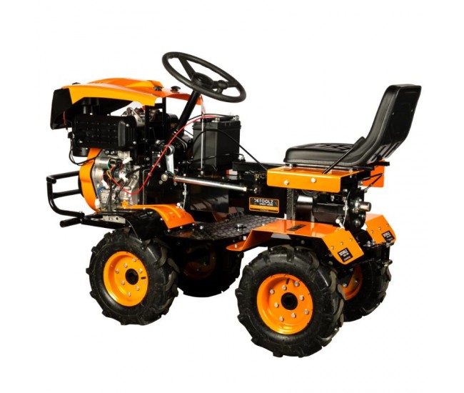 Mini tractor detoolz, 17cp, 530cc, motor pe motorina 4t, 4x4, 4 viteze, pornire electrica, 2 cutii de viteze