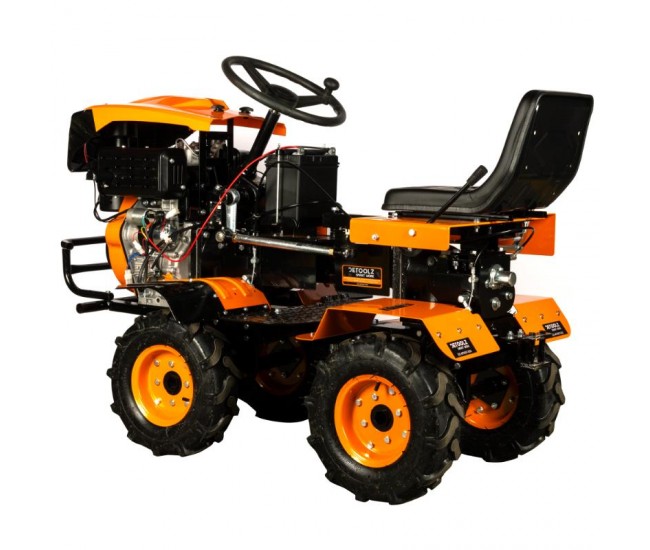 Mini tractor detoolz, 17cp, 530cc, motor pe motorina 4t, 4x4, 4 viteze, pornire electrica, 2 cutii de viteze