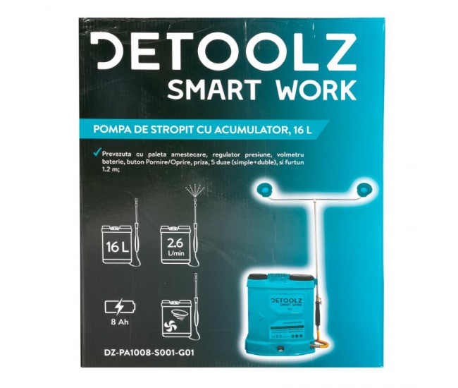 Pompa de stropit cu acumulator, detoolz 16l