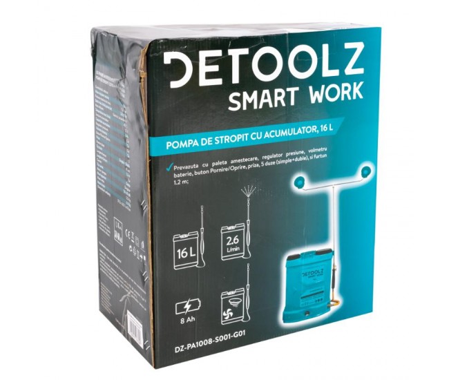 Pompa de stropit cu acumulator, detoolz 16l