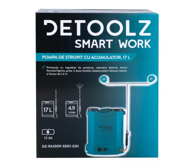 Pompa de stropit cu acumulator, detoolz 17l