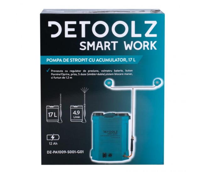 Pompa de stropit cu acumulator, detoolz 17l