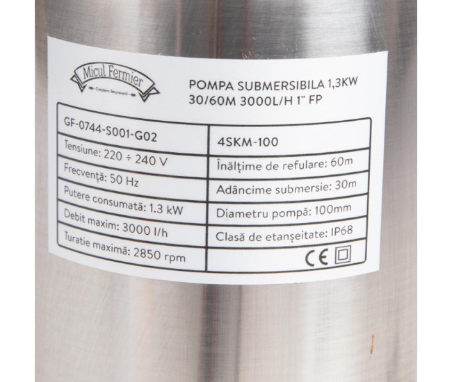 Pompa submersibila 1,3kw 30/60m 3000l/h 1 fp