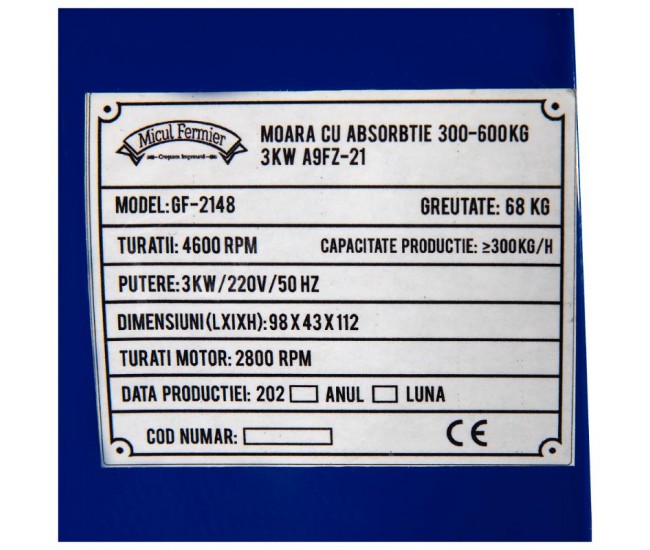 Moara cu absortie 300-600kg 3kw a9fz-21