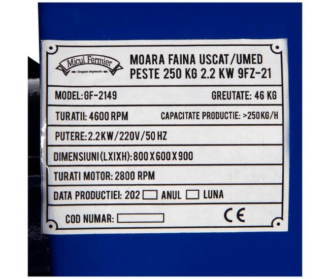 Moara faina uscat/umed 250kg 2.2kw 9fz-21