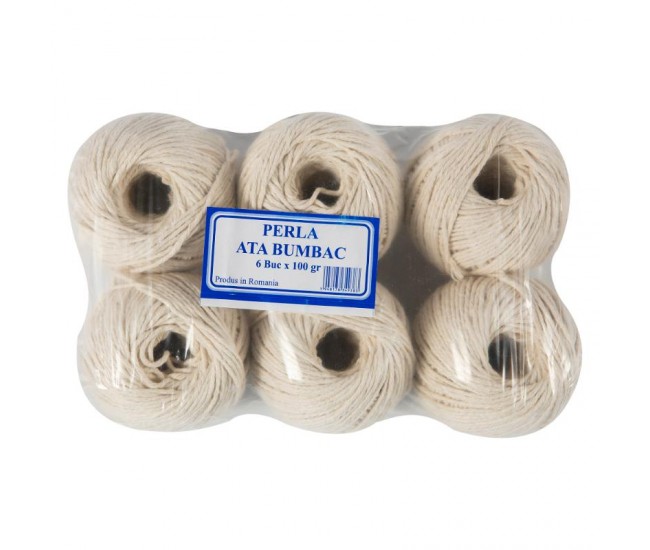 Set 6 ghem sfoara bumbac micul fermier, 100gr, culoare alb