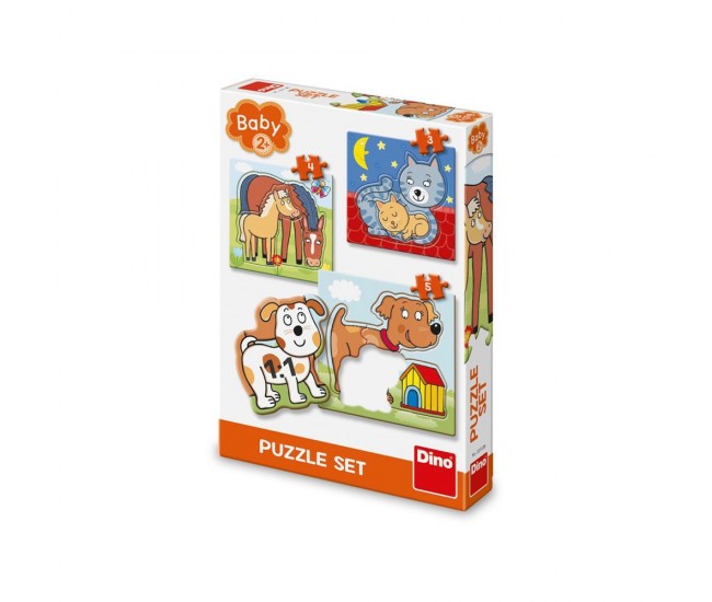 Puzzle 3 in 1, Animalele si puii lor - DINO TOYS