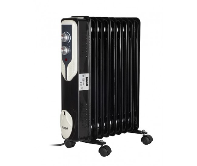 Calorifer electric floria zln-3659,negru 2000 w, 9 elementi, 3 trepte de putere, termostat reglabil, protectie supra-incalzire, indicator luminos, 