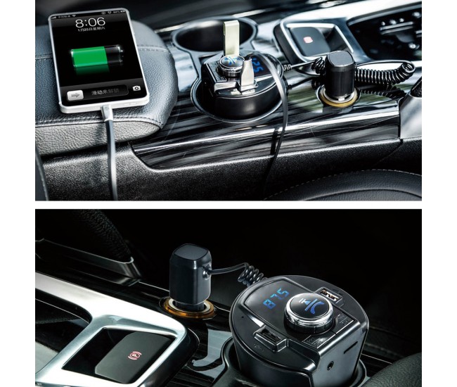 Modulator FM Bluetooth Auto, MCS Car-Cup, incarcator USB, MP3, microSD, AUX, Handsfree LCD BX6